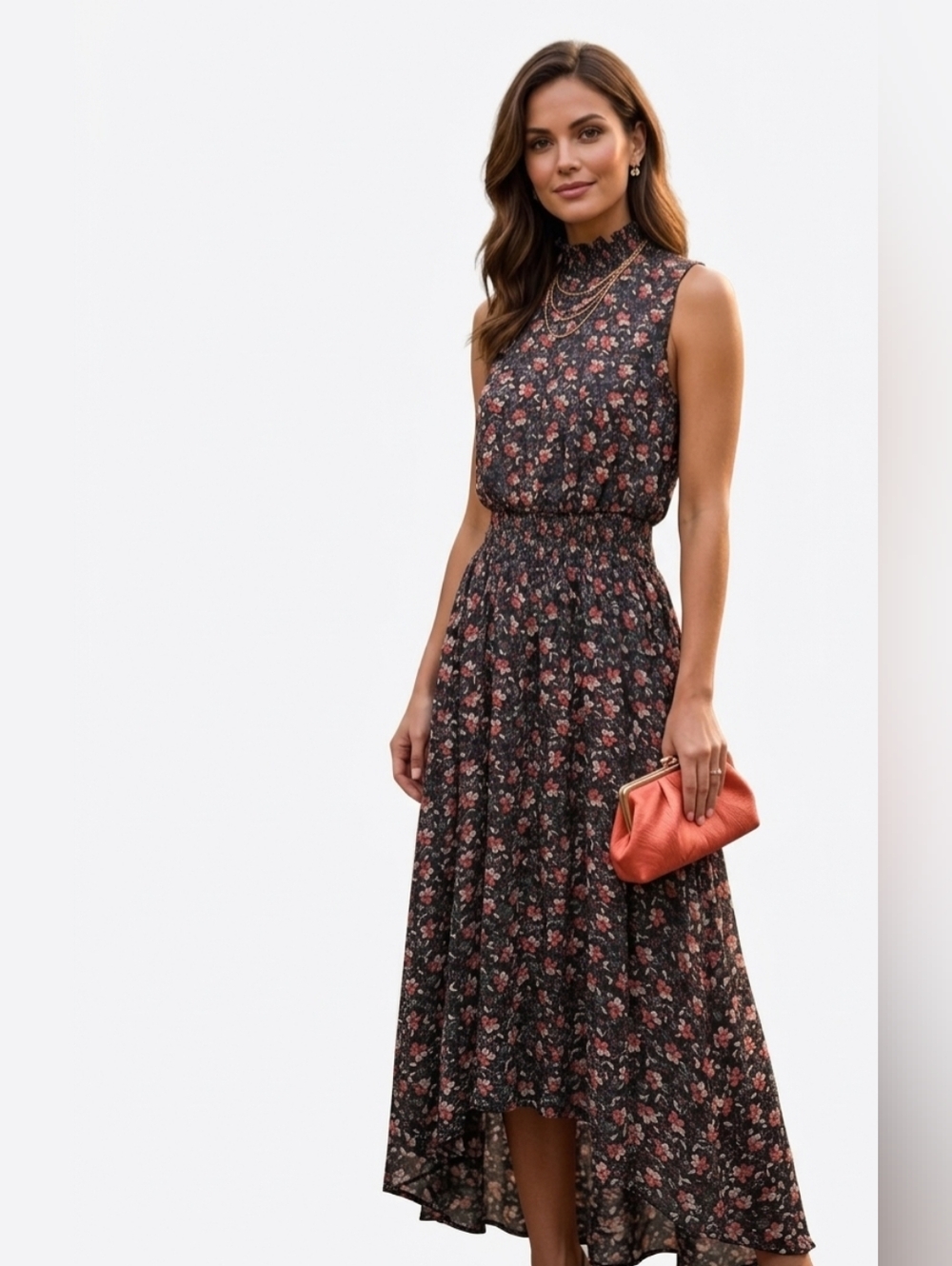 Nanette Lepore Floral High-Low Smocked Midi Dress - Size 4